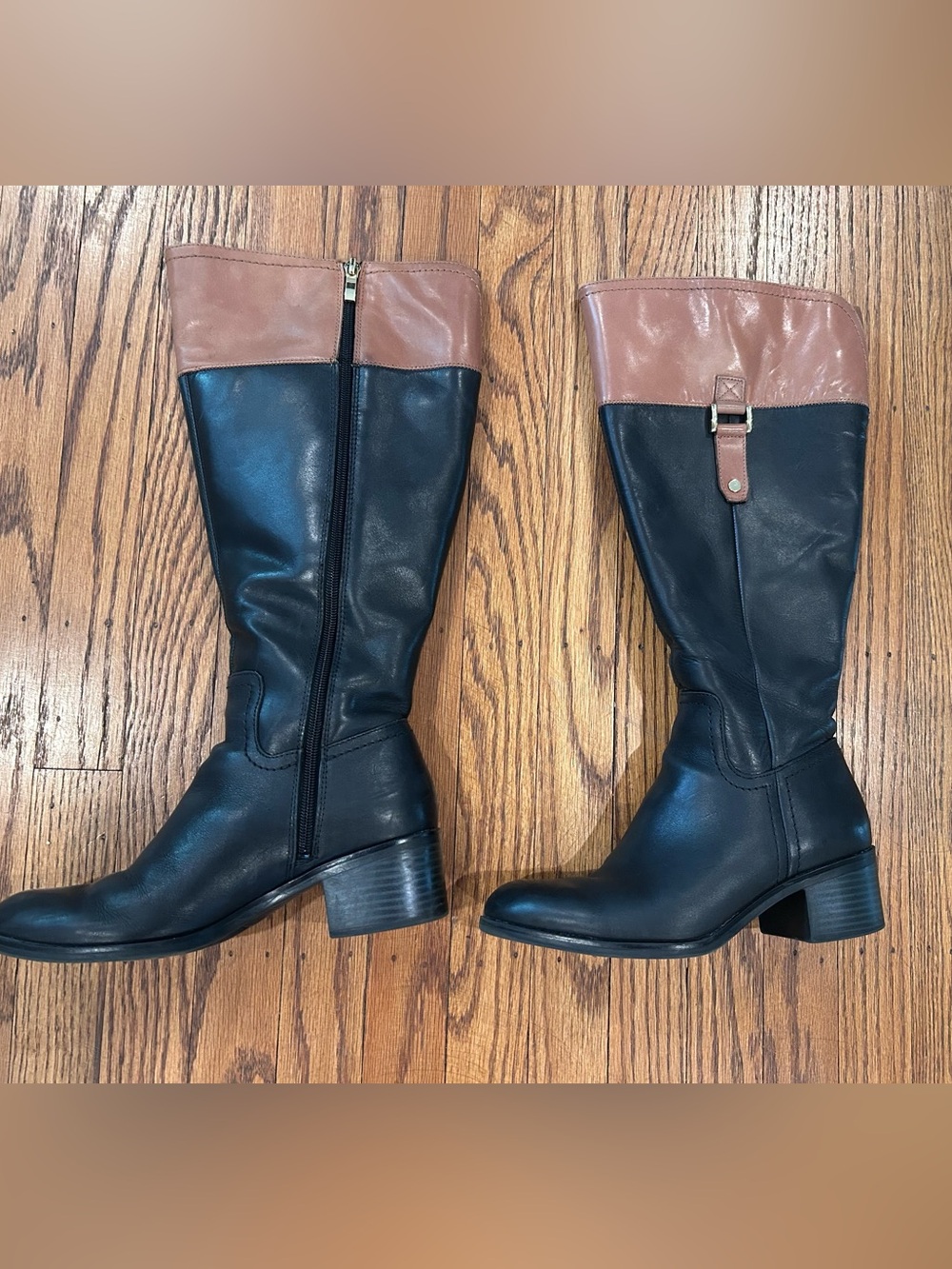 Franco Sarto Two-Tone Knee Boots in Black and Brown